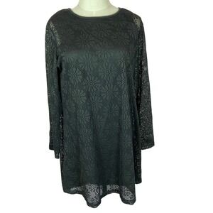 labelBe Black Lace Overlay Long Sleeve Mini Dress Tunic Women's Size 12 NWT